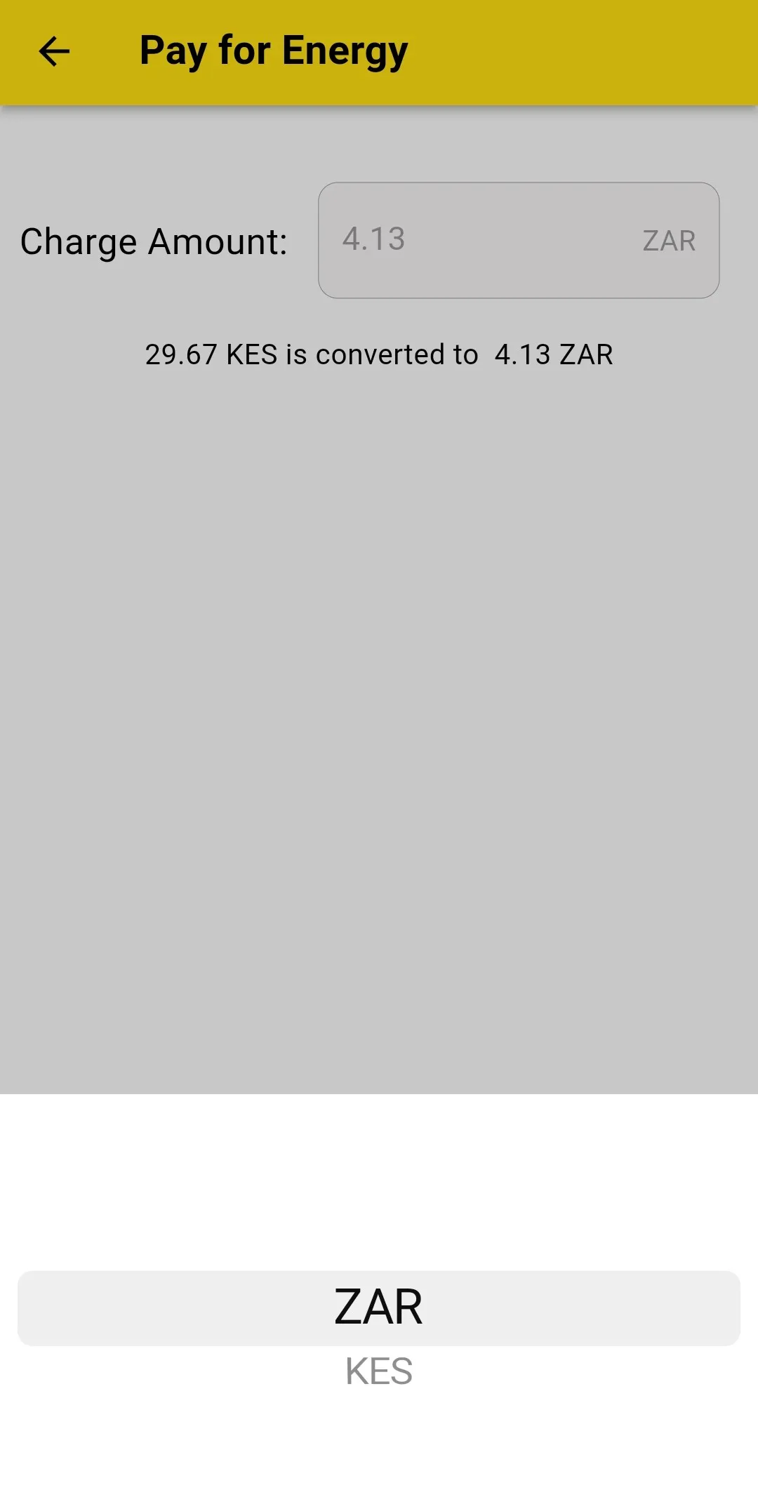 Change currency screen