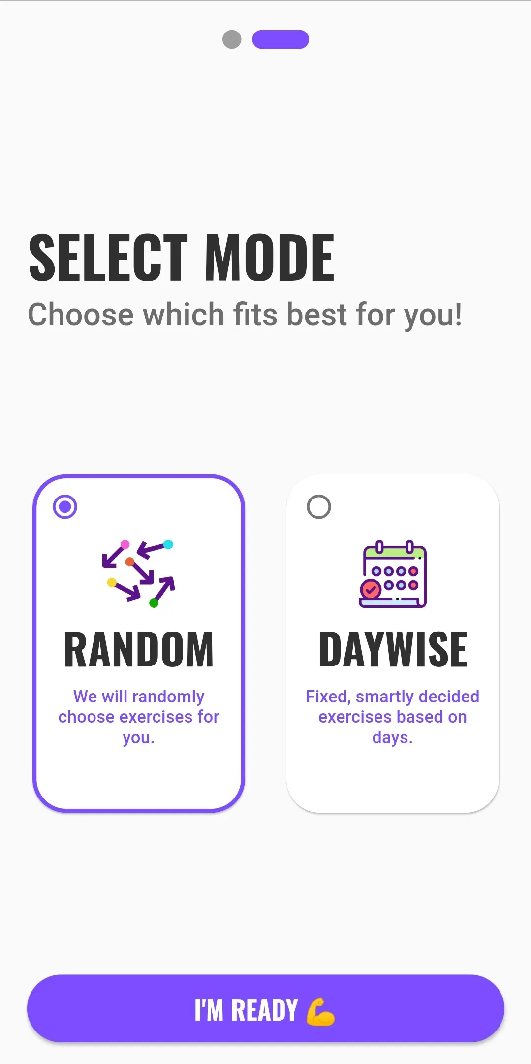 Home Workout App Mode Selection
