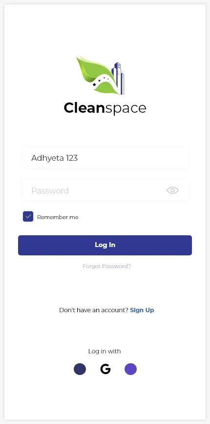 CleanSpace Login Screen