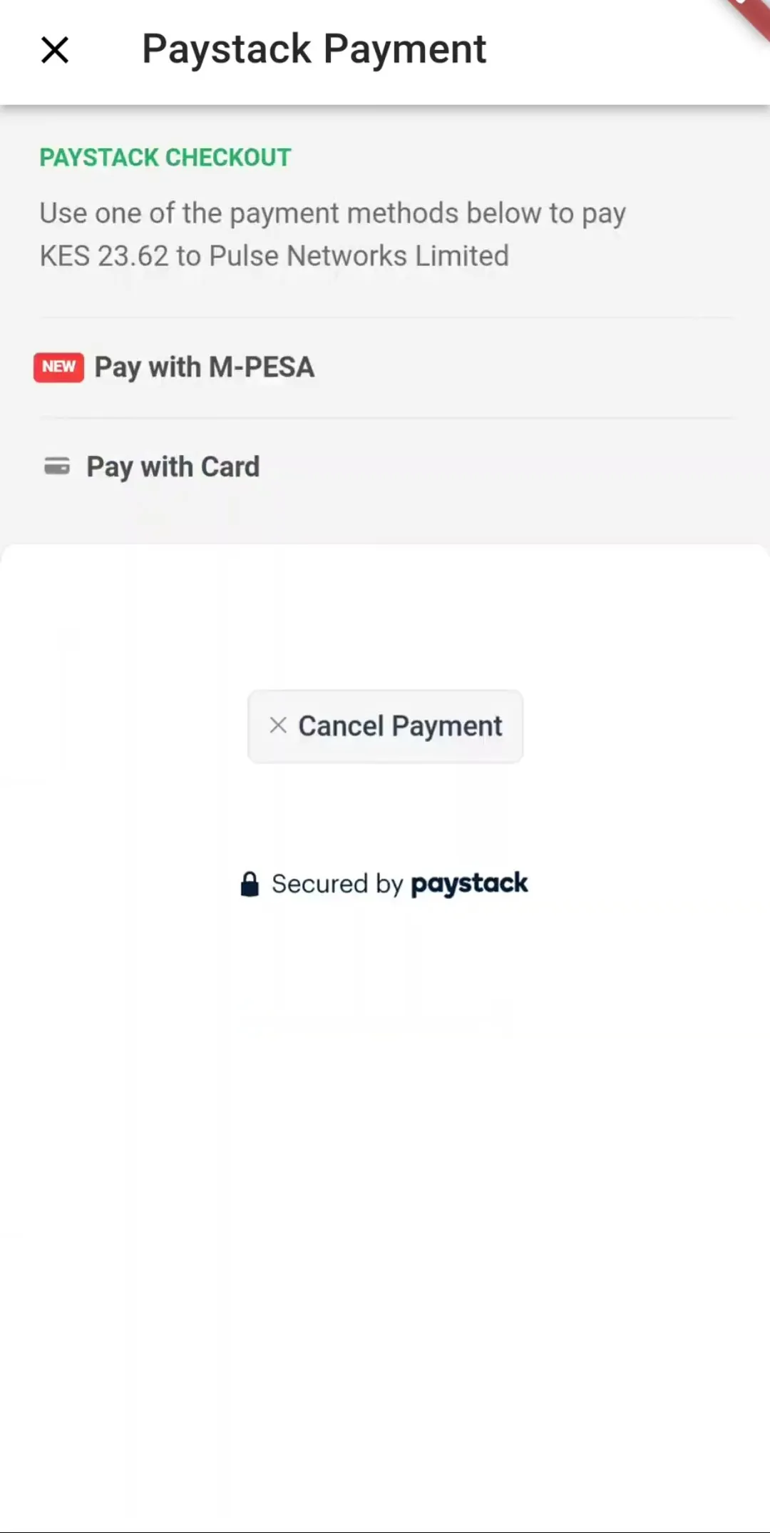 Payment option with KES screen